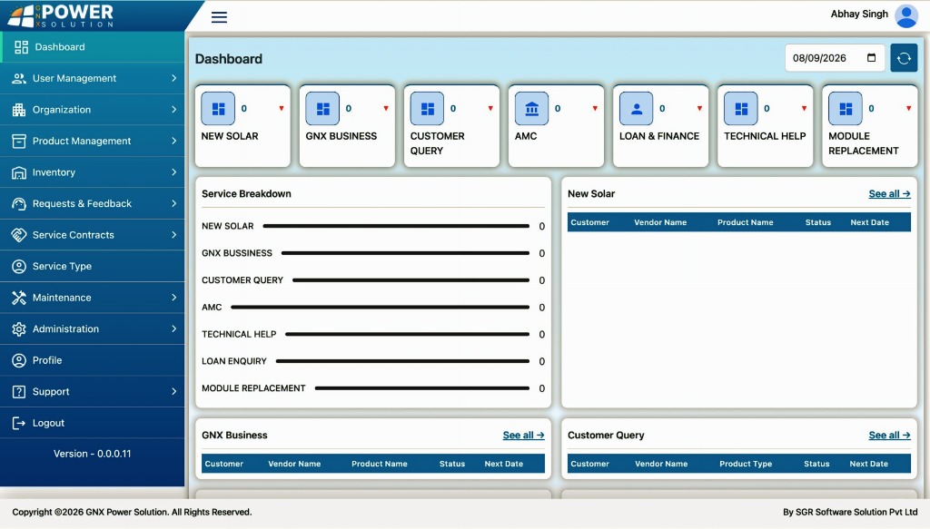 GNX Power Solution - Solar Operations Web Platform Case Study | SGR Software Solution